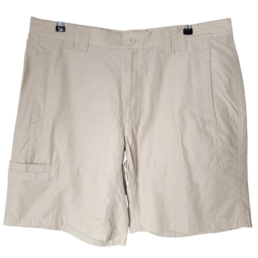 Columbia Cargo Shorts Mens 38 Beige Omni-Shade Ripstop Hiking Fishing FM4006